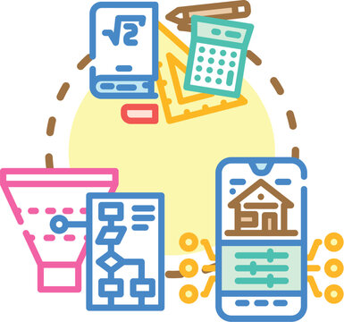 Open maas platform concept. Network routing, ride source, fare access icon vector illustration