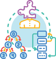 Fototapeta premium Function-first strategy concept. Maintainability design, reusability workflow, testing logic icon vector illustration