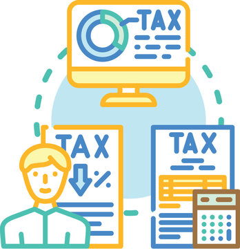Filing income tax forms concept. Compliance deadline, receipts audit, documentation exemption icon vector illustration