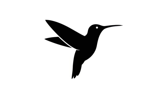 Black hummingbird silhouette graphic representing delicate wildlife movement for nature logos and clean professional designs.