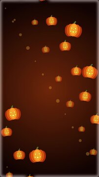 Seamless pixel animation loop of falling halloween pumpkins on a dark background.