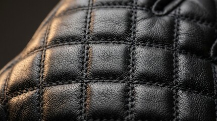 Fototapeta premium Luxury black quilted synthetic leather texture with detailed square grid stitching and elegant soft lighting for upholstery and fashion.