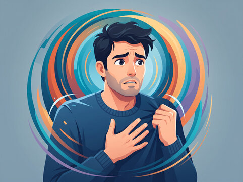 Young Man Experiencing a Panic Attack.