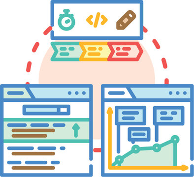 Conceptual illustration showing effective web page content control, including handling various content types, responsive design, and monitoring performance metrics for optimal user experience