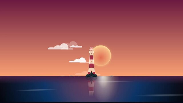 Lighthouse Coastal Landscape Transitioning from Day to Night Loop