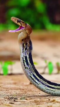 Snake Walking with Its Mouth Open and Striking