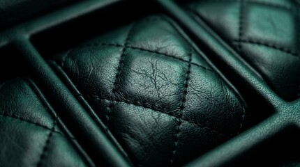 Fototapeta premium Close Up of Dark Synthetic Leather Material with Diamond Pattern Stitching for Fashion Upholstery and Interior Design Background