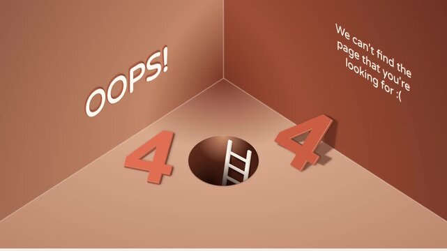 Isometric 404 Error Page Not Found Room with Ladder Portal