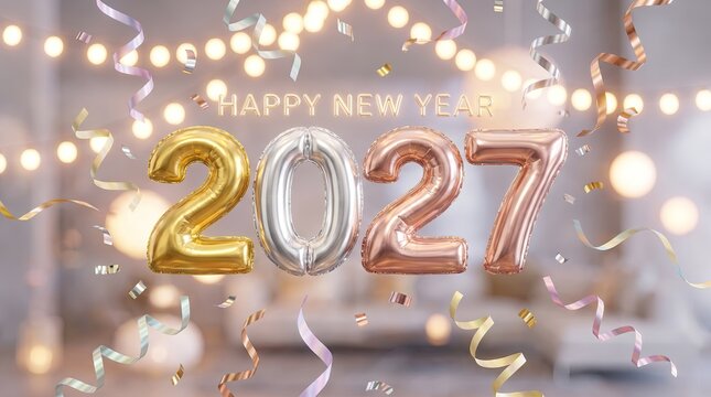 Happy New Year 2027 Balloon Celebration Background