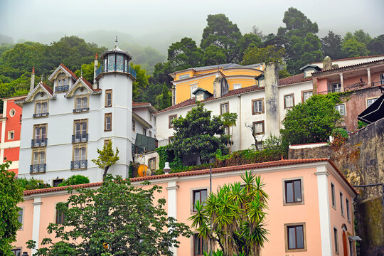 Colorful Traditional Houses and Buildings in Historic Center of Sintra, Portugal