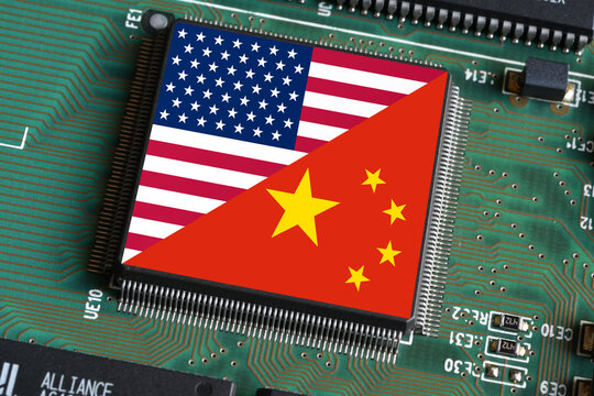 US and China semiconductor trade war concept