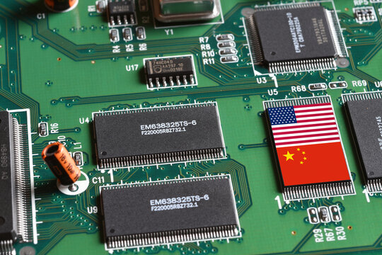 US and China semiconductor trade war concept