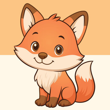 Cute Fox Cartoon in Sitting Pose, Kawaii Fox Sticker Vector Illustration