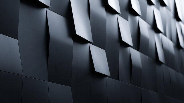 Futuristic Black Geometric Architecture Facade with 3D Textured Panels