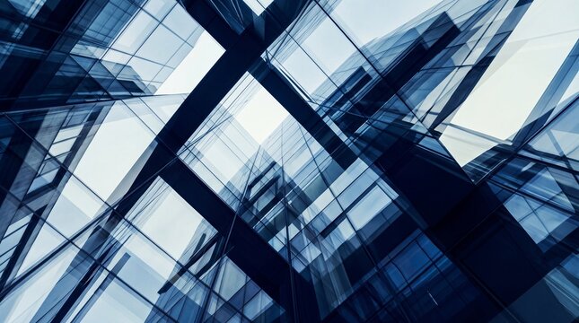 Abstract Low Angle View of Modern Glass Skyscraper Architecture