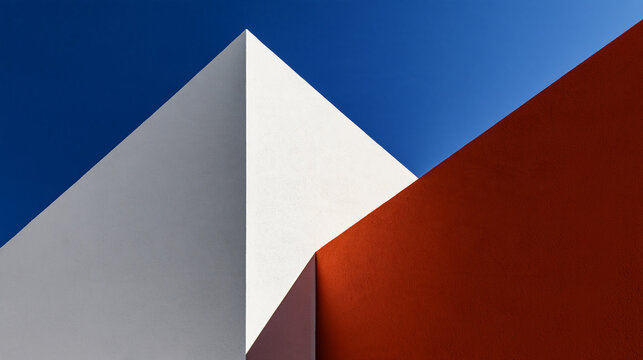 Modern Architecture Geometric Angles Against Clear Blue Sky