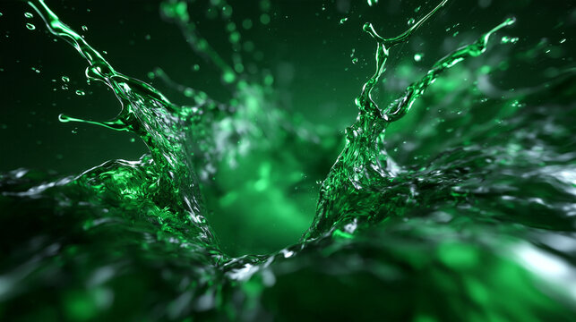 Green Liquid Splash Freezing Motion in Dramatic Light