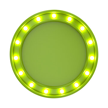 Green circular marquee sign with lights