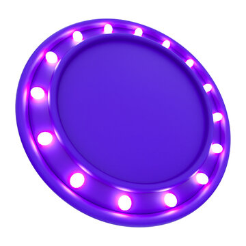 Purple round marquee sign with bulbs