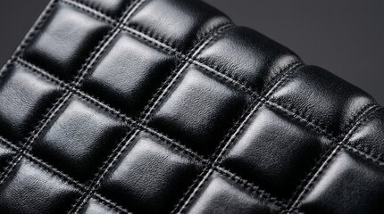 Fototapeta premium Premium Close Up of Black Quilted Synthetic Leather Fabric with Square Stitching Detail for Luxury Fashion and Interior Design