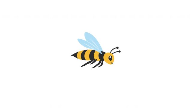 Cartoon bee flying on white background, cute striped honeybee insect illustration, nature and pollination concept