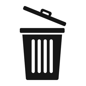 Black trash can glyph icon with open lid