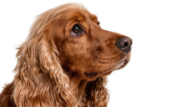 Brown cocker spaniel dog head profile, isolated on transparent background
