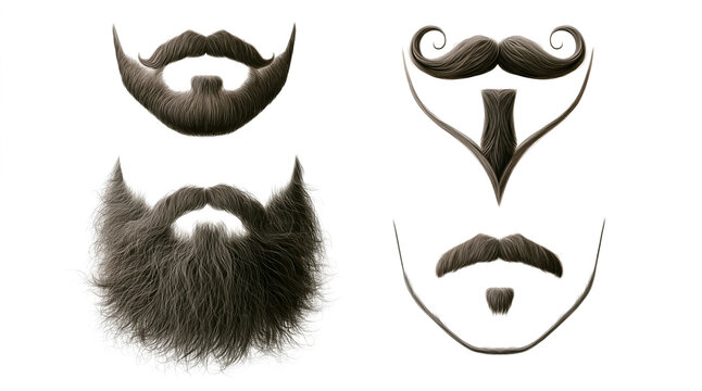  different styles of mens facial hair presented on a transparent background. 
