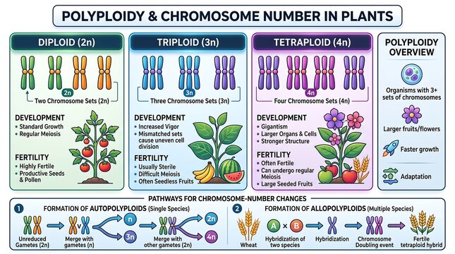 Polyploidy and Chromosome Number in Plants Educational Infographic Vector Chart Illustrating Genetic Variation and Breeding Pathways