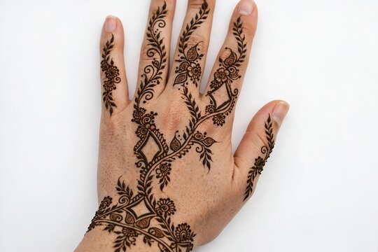 
Modern Arabic Mehndi Design On Back Hand With Floral Vine And Minimalist Henna Trail