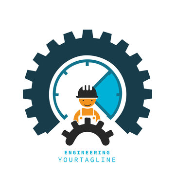 contraction logo design vector illustrationEngineering Gear Logo Design Symbol


