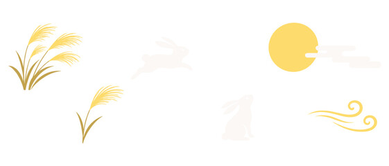 Fototapeta premium Faint autumn rice icons with moon rabbit and cloud