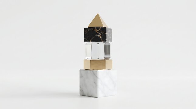 Balanced geometric stone stack pyramid modern marble rock zen tower sculpture 3d