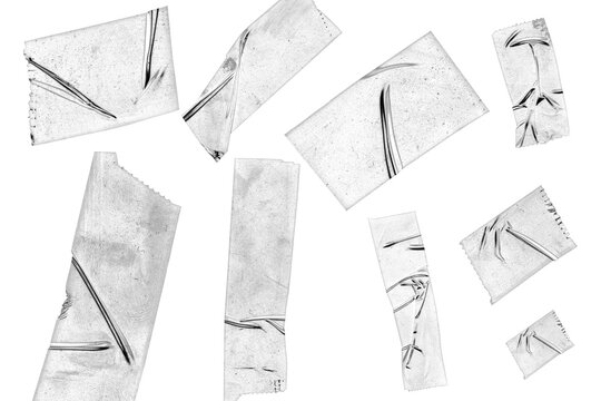 Clear adhesive tape strips set isolated on Transparent background, plastic scotch tape textures, crumpled sticky tape design elements