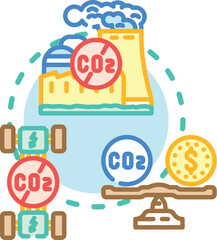Fototapeta premium Carbon emission balance concept illustrating industrial activities, human responsibility, and environmental efforts contributing to achieving a balanced ecosystem and net zero future