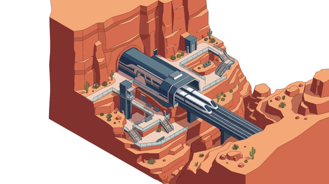 Elegant Futuristic Hyperloop Pod Embedded in Stunning Red Rock Canyon Landscape with Desert Flora