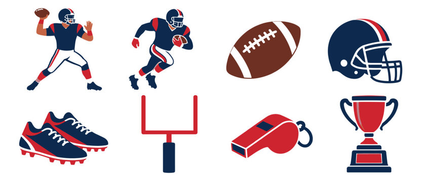 American football icons with quarterback helmet and trophy