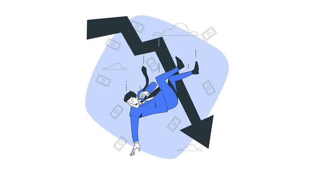 Man Falling from Financial Drop Illustration. Downfall and market crash concept for recession and economic loss visuals