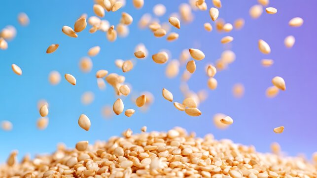 Sesame Seeds Falling in Motion