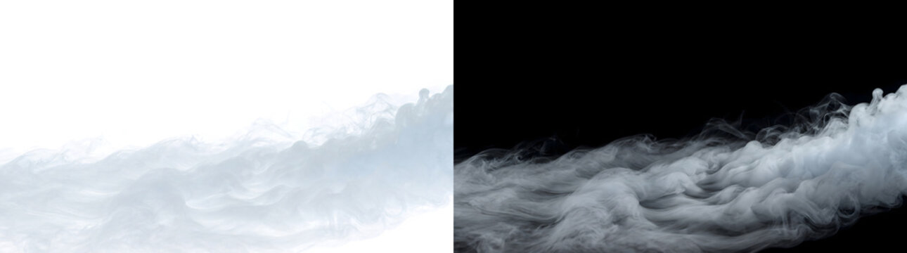 Cascading smoke current flowing sideways with rippling layers thickening toward the corner, for edge overlays, in PNG Transparent and Black Background Versions