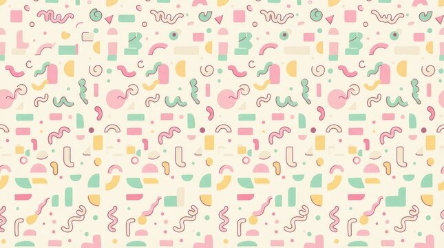 Abstract memphis pattern with colorful geometric shapes on cream background