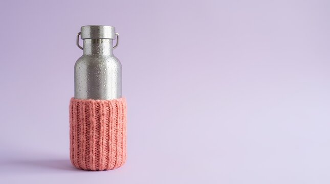 ニットカバーを付けた冬のステンレスボトル