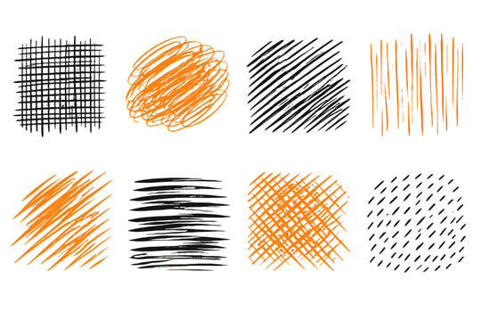 Black and orange pen hatching and scribble textures