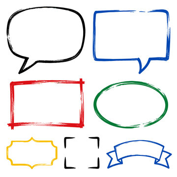 Colorful hand drawn speech bubbles frames and ribbon
