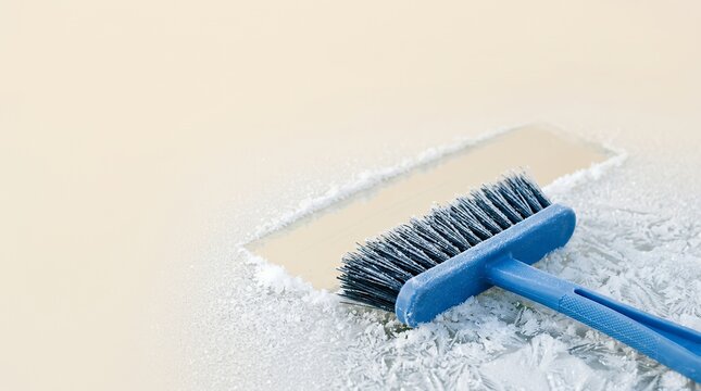 凍ったガラスの霜を落とすアイススクレーパーブラシ