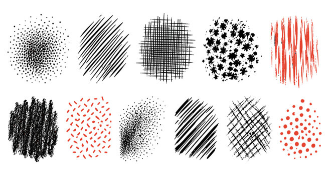 Black and red stipple hatching and dot textures