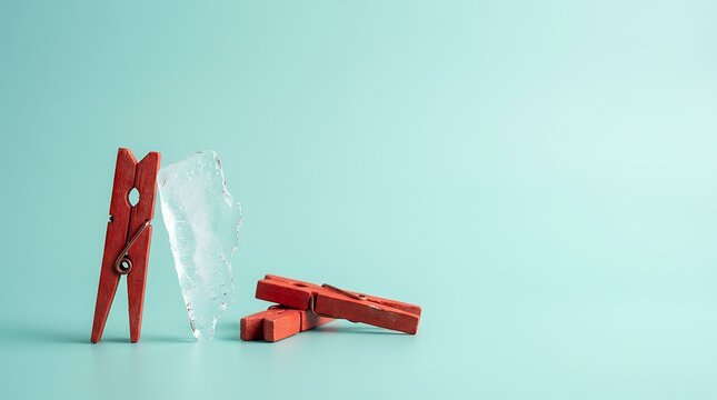 氷を挟む赤い洗濯ばさみ