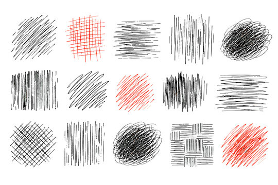 Black and red pencil hatching texture swatches