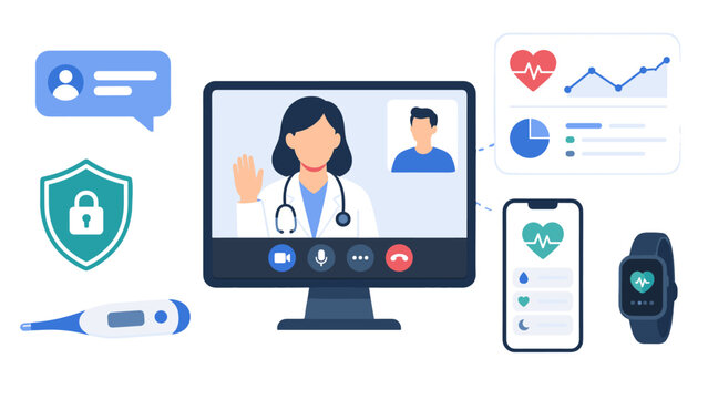 Telemedicine video consultation with doctor and health data