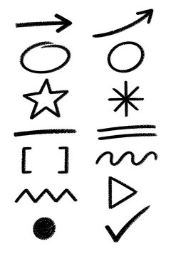 Black charcoal doodle arrows circles and symbols